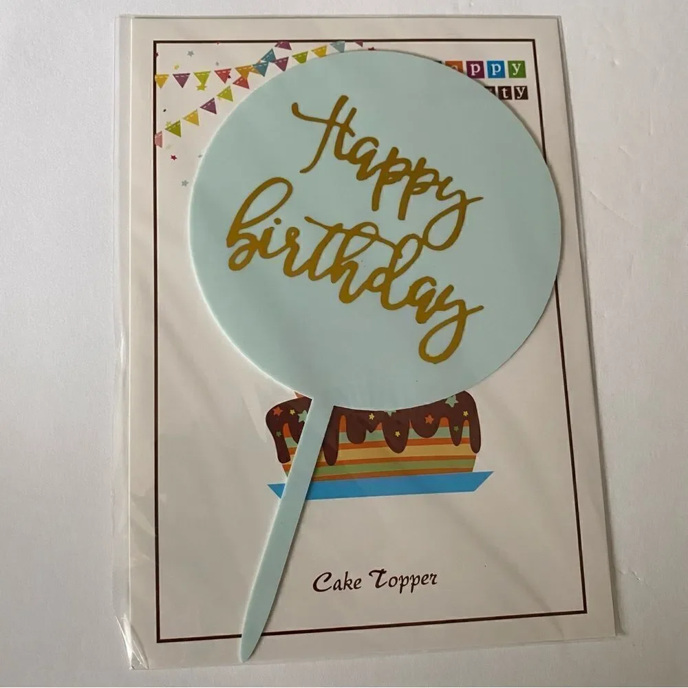 Happy birthday cake topper gold calligraphy acrylic plexi glass-4” 5 pack